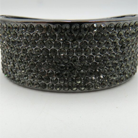 Black Rhinestone Studded Clamper Cuff Bracelet Gun Metal Gray Tone - Picture 2 of 9